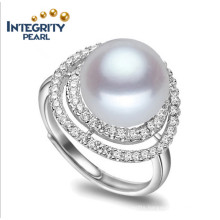 100% Real Freshwater Pearl Ring Simple Design Pearl Ring 9-10mm AAA Button 925 Fresh Water Pearl Ring